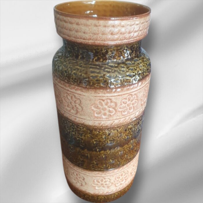 Mid-Century Green & Cream Bay West German Fat Lava Vase