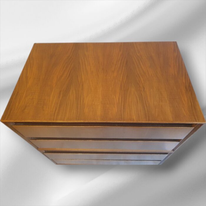 Mid Century Burr Walnut Chest of 4 Drawers by Meredew - Image 4