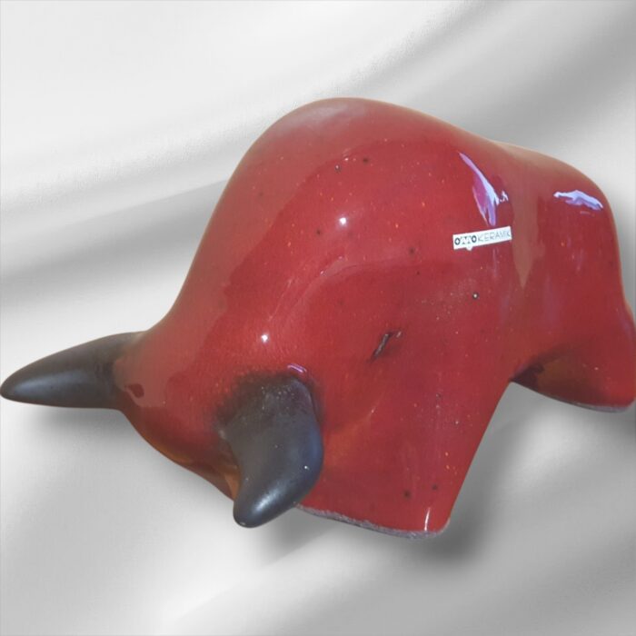 Otto Keramik Ceramic Red with Black Horns West German Fat Lava Animal Bull Small