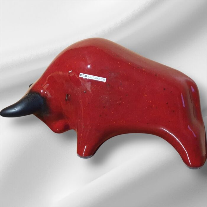 Otto Keramik Ceramic Red with Black Horns West German Fat Lava Animal Bull Small - Image 2