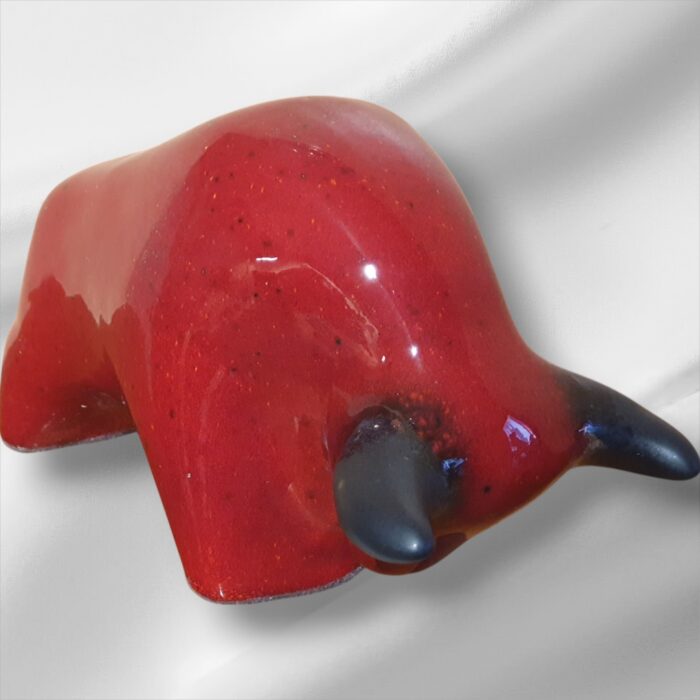 Otto Keramik Ceramic Red with Black Horns West German Fat Lava Animal Bull Small - Image 3