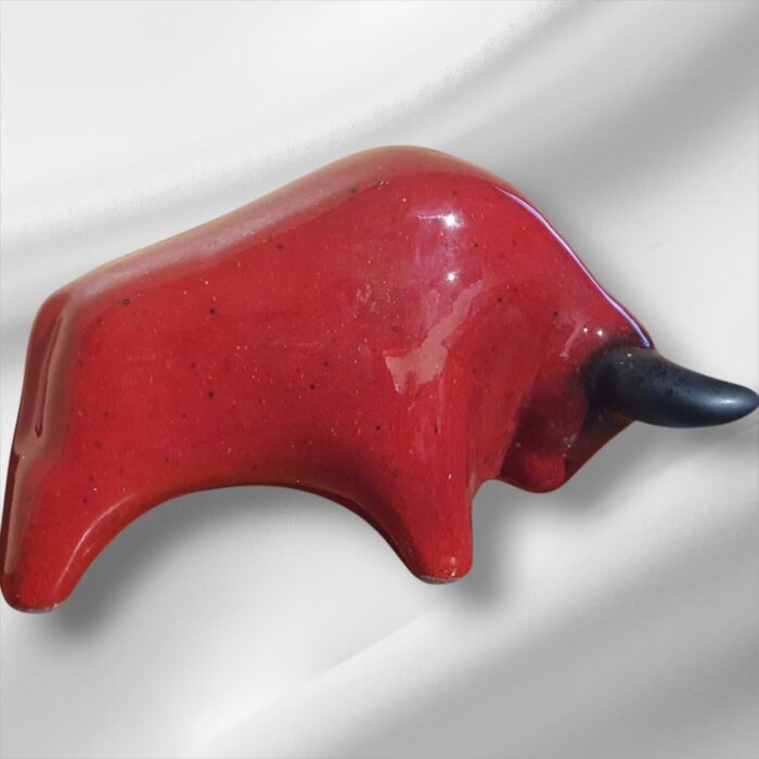 Otto Keramik Ceramic Red with Black Horns West German Fat Lava Animal Bull Small - Image 4