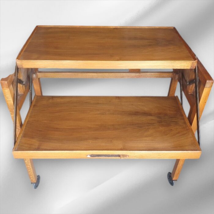 Mid-Century Tri-Magic Burr Walnut Metamorphic Drinks Trolley - Image 9