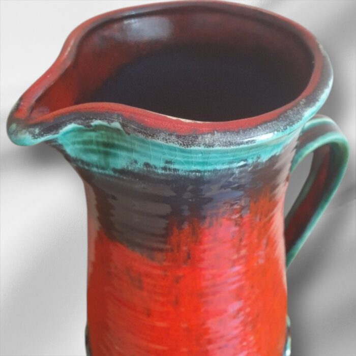 Mid Century Red & Green Jasba Keramik West German Fat Lava Vase/Jug - Image 2