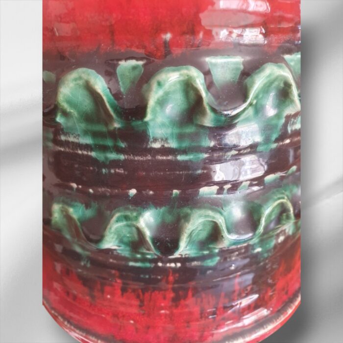 Mid Century Red & Green Jasba Keramik West German Fat Lava Vase/Jug - Image 3
