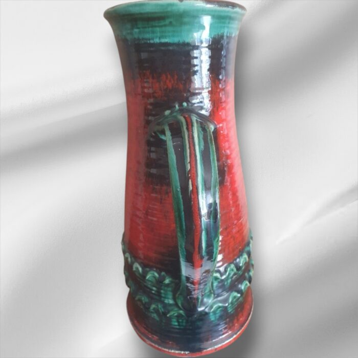 Mid Century Red & Green Jasba Keramik West German Fat Lava Vase/Jug - Image 4