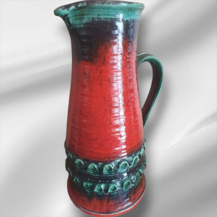 Mid Century Red & Green Jasba Keramik West German Fat Lava Vase/Jug