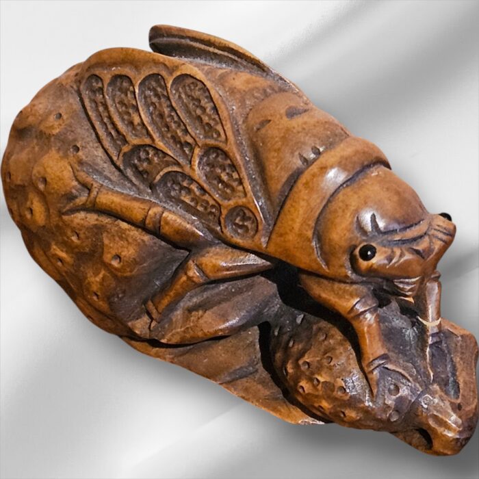 Japanese Signed Hand Carved Cicadas Netsuke - Image 2
