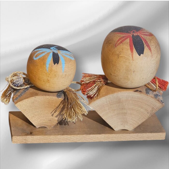 Pair of Vintage Japanese Kokeshi Dolls, Folding Fan from Japan. - Image 2