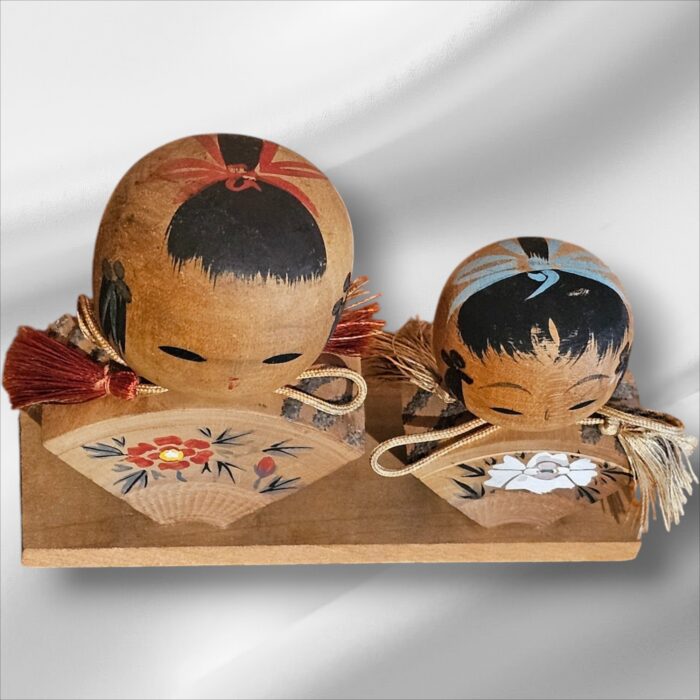 Pair of Vintage Japanese Kokeshi Dolls, Folding Fan from Japan. - Image 4